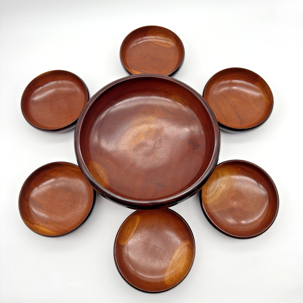 Vintage Wood Salad Bowl Set Mid Century Mahogany